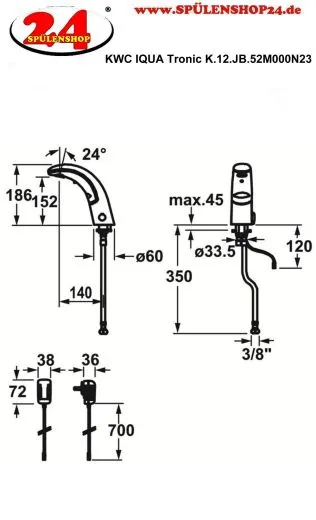KWC IQUA Tronic K.12.JK.52N000N23 Automatik Armatur Chrom Infrarotsensorik berhrungslos Waschtisch Niederdruck (K.12.JK.52N000N23)