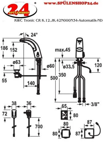 KWC TRONIC K.12.JK.42N000N34 Automatik Armatur Chrom Infrarotsensorik berhrungslos Waschtisch Niederdruck (K.12.JK.42N000N34)