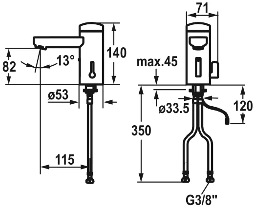KWC IQUA 12.696.061.000 Automatik Armatur Waschtisch Chrom Infrarotsensorik opto-elektronisch gesteuert mit Batteriebetrieb (3600012551)
