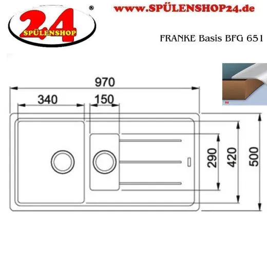 FRANKE Kchensple Basis BFG 651-97 Fragranit+ Einbausple / Granitsple mit Siebkorb als Drehknopfventil