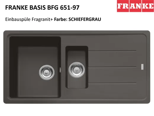 FRANKE Kchensple Basis BFG 651-97 Fragranit+ Einbausple / Granitsple mit Siebkorb als Drehknopfventil