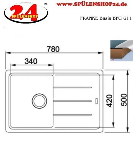 FRANKE Kchensple Basis BFG 611-78 Fragranit+ Einbausple / Granitsple mit Siebkorb als Drehknopfventil
