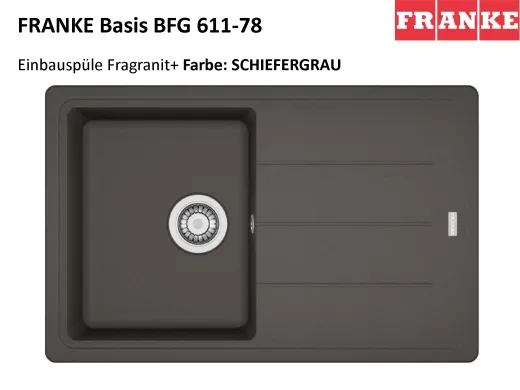FRANKE Kchensple Basis BFG 611-78 Fragranit+ Einbausple / Granitsple mit Siebkorb als Drehknopfventil