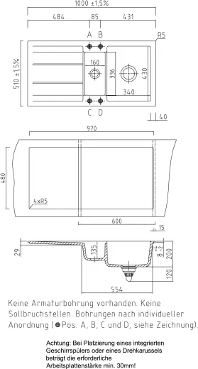 Systemceram KeraDomo GENEA 100-BASIC Keramiksple / Einbausple in Standardfarben fr die Kche