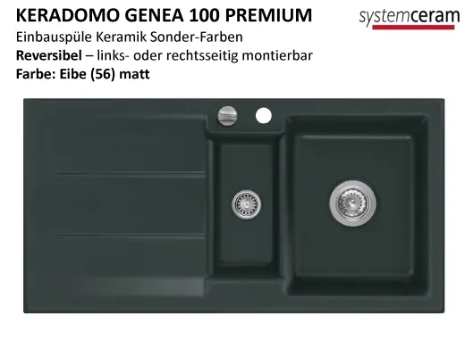 Systemceram KeraDomo GENEA 100-PREMIUM Keramiksple / Einbausple in Sonderfarben fr die Kche