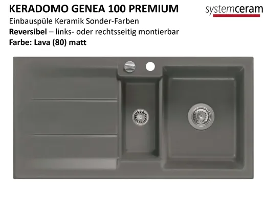 Systemceram KeraDomo GENEA 100-PREMIUM Keramiksple / Einbausple in Sonderfarben fr die Kche