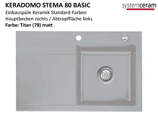Systemceram KeraDomo STEMA 80-BASIC Keramiksple / Einbausple in Standardfarben fr die Kche