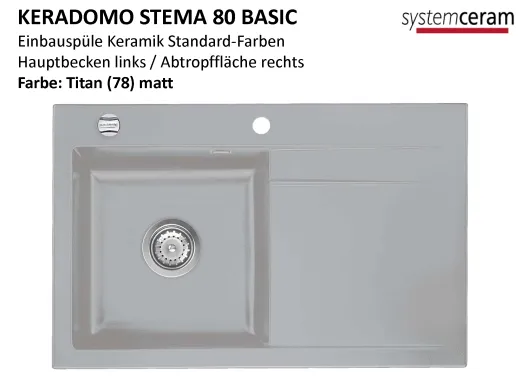 Systemceram KeraDomo STEMA 80-BASIC Keramiksple / Einbausple in Standardfarben fr die Kche