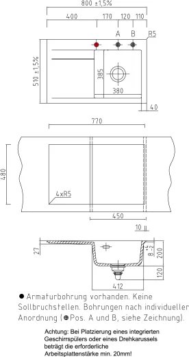 Systemceram KeraDomo STEMA 80-PREMIUM Keramiksple / Einbausple in Sonderfarben fr die Kche