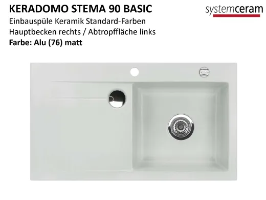 Systemceram KeraDomo STEMA 90-BASIC Keramiksple / Einbausple in Standardfarben fr die Kche