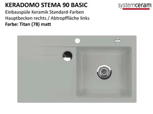 Systemceram KeraDomo STEMA 90-BASIC Keramiksple / Einbausple in Standardfarben fr die Kche