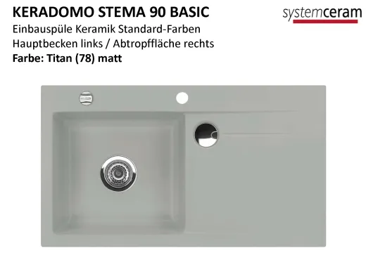 Systemceram KeraDomo STEMA 90-BASIC Keramiksple / Einbausple in Standardfarben fr die Kche