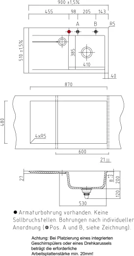 Systemceram KeraDomo STEMA 90-BASIC Keramiksple / Einbausple in Standardfarben fr die Kche