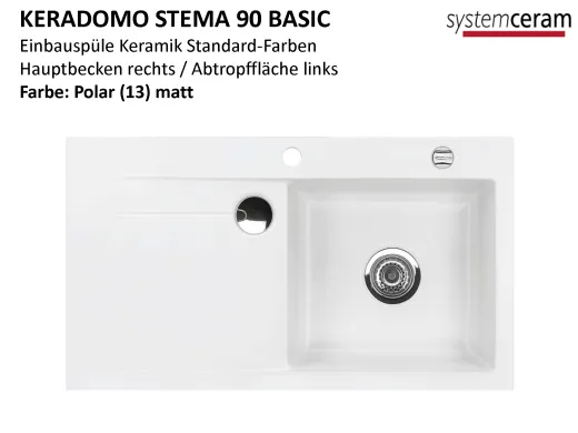 Systemceram KeraDomo STEMA 90-BASIC Keramiksple / Einbausple in Standardfarben fr die Kche
