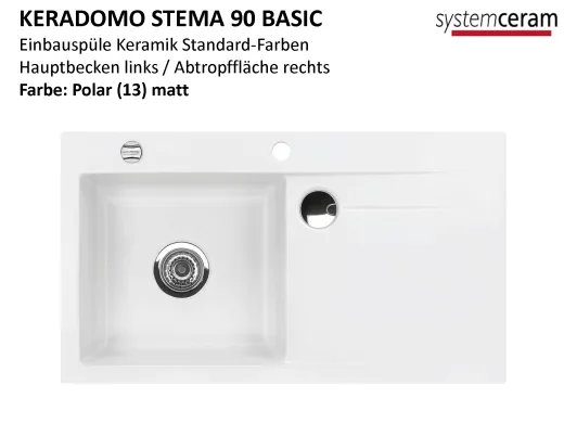Systemceram KeraDomo STEMA 90-BASIC Keramiksple / Einbausple in Standardfarben fr die Kche