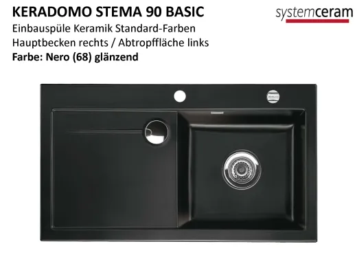 Systemceram KeraDomo STEMA 90-BASIC Keramiksple / Einbausple in Standardfarben fr die Kche