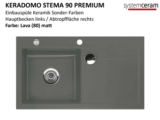 Systemceram KeraDomo STEMA 90-PREMIUM Keramiksple / Einbausple in Sonderfarben fr die Kche