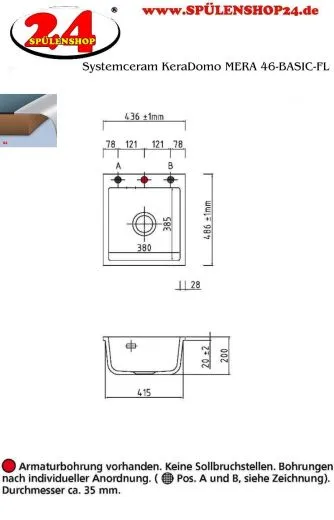 Systemceram KeraDomo MERA 46-BASIC-FL Keramiksple / Einbausple fr die flchenbndige Montage
