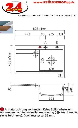 Systemceram KeraDomo STEMA 90-BASIC-FL Keramiksple / Einbausple fr die flchenbndige Montage