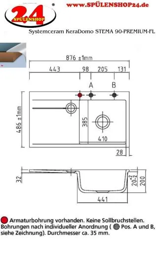 Systemceram KeraDomo STEMA 90-PREMIUM-FL Keramiksple / Einbausple fr die flchenbndige Montage
