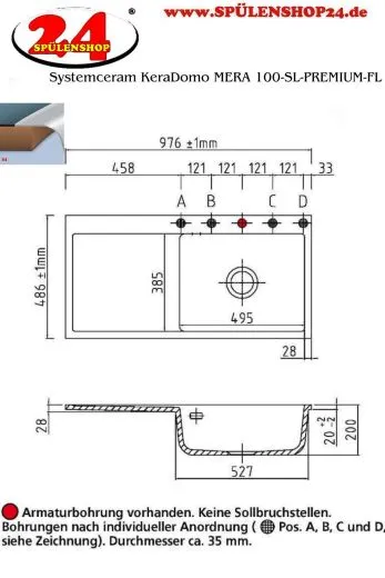 Systemceram KeraDomo MERA 100-SL-PREMIUM-FL Keramiksple / Einbausple flchenbndige Montage