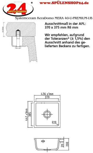 Systemceram KeraDomo MERA 40 U PREMIUM Keramiksple / Unterbausple in Sonderfarben fr die Kche