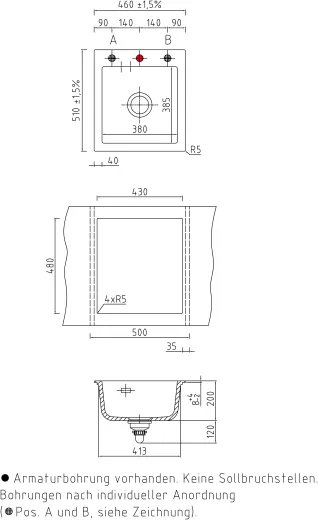 Systemceram KeraDomo MERA 46-BASIC Keramiksple / Einbausple in Standardfarben fr die Kche