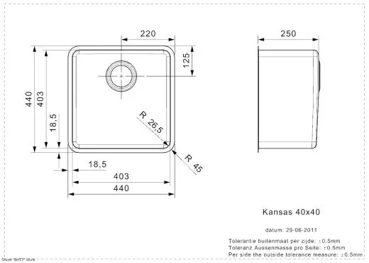 REGINOX Clean & Care Kansas 40x40 (L) KG-CC 25cm Tief Einbausple Edelstahl mit Flachrand 3 in 1 ohne berlauf medizinischer Bereich