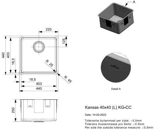 REGINOX Clean & Care Kansas 40x40 (L) KG-CC 25cm Tief Einbausp�le Edelstahl mit Flachrand 3 in 1 ohne �berlauf medizinischer Bereich