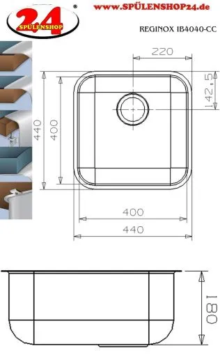 REGINOX Clean & Care IB 4040 (L) KG-CC (316) Einbausple Edelstahl mit Flachrand 3 in 1 ohne berlauf medizinischer Bereich