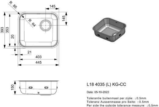 REGINOX Clean & Care L18 4035 KG-CC Einbausp�le Edelstahl mit Flachrand 3 in 1 ohne �berlauf medizinischer Bereich