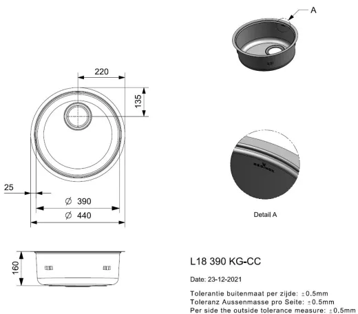 REGINOX Clean & Care L18 390 KG-CC Einbausp�le Edelstahl mit Flachrand 3 in 1 ohne �berlauf medizinischer Bereich