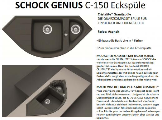 Schock Kchensple Genius C-150 Cristalite Granitsple / Ecksple Basic Line in 4 Farben mit Drehexcenter
