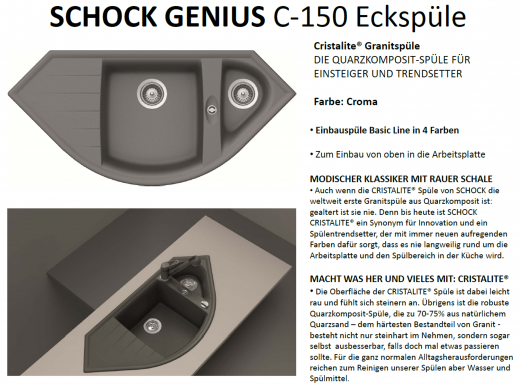 Schock Kchensple Genius C-150 Cristalite Granitsple / Ecksple Basic Line in 4 Farben mit Drehexcenter