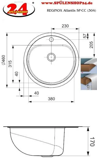 REGINOX Clean & Care Aqua Line Atlantis (L) SP-CC Einbaubecken Edelstahl Waschbecken flchenbndig ohne berlauf medizinischer Bereich