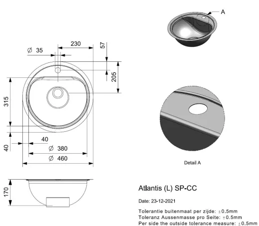 REGINOX Clean & Care Aqua Line Atlantis (L) SP-CC Einbaubecken Edelstahl Waschbecken fl�chenb�ndig ohne �berlauf medizinischer Bereich