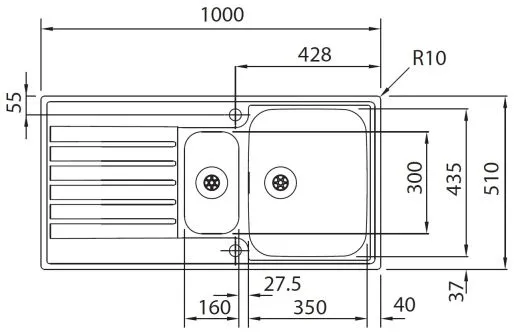 FRANKE Kchensple Argos G AGX 251 G Edelstahlsple Slimtop / Flchenbndig mit Integralablauf und Druckknopfventil