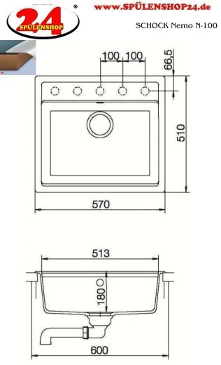Schock Kchensple Nemo N-100 Cristalite Granitsple / Einbausple Basic Line mit Drehexcenter