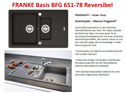 x FRANKE Kchensple Basis BFG 651-78 Fragranit+ Einbausple / Granitsple mit Siebkorb als Drehknopfventil