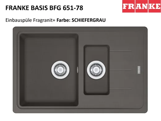 FRANKE Kchensple Basis BFG 651-78 Fragranit+ Einbausple / Granitsple mit Siebkorb als Drehknopfventil