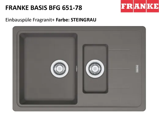 FRANKE Kchensple Basis BFG 651-78 Fragranit+ Einbausple / Granitsple mit Siebkorb als Drehknopfventil