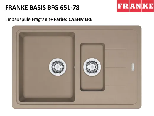 FRANKE Kchensple Basis BFG 651-78 Fragranit+ Einbausple / Granitsple mit Siebkorb als Drehknopfventil