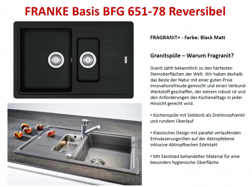 x FRANKE Kchensple Basis BFG 651-78 Fragranit+ Einbausple / Granitsple mit Siebkorb als Drehknopfventil