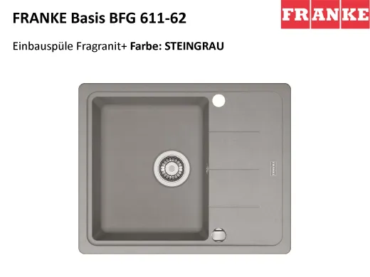 FRANKE Kchensple Basis BFG 611-62 Fragranit+ Einbausple / Granitsple mit Siebkorb als Drehknopfventil