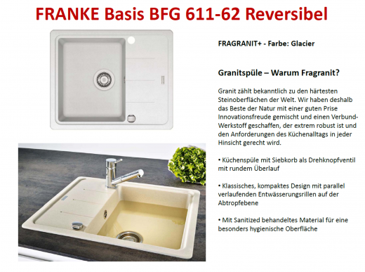 FRANKE Kchensple Basis BFG 611-62 Fragranit+ Einbausple / Granitsple mit Siebkorb als Drehknopfventil