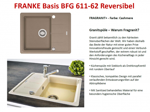 FRANKE Kchensple Basis BFG 611-62 Fragranit+ Einbausple / Granitsple mit Siebkorb als Drehknopfventil