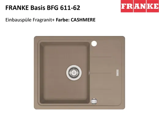 FRANKE Kchensple Basis BFG 611-62 Fragranit+ Einbausple / Granitsple mit Siebkorb als Drehknopfventil
