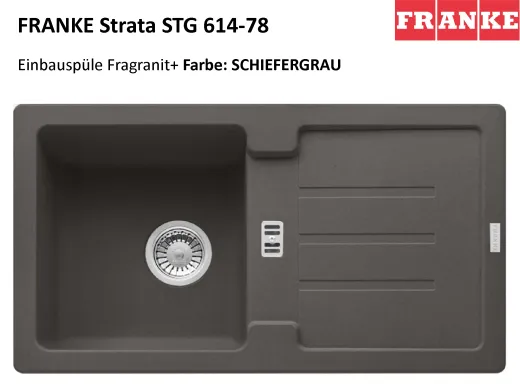 FRANKE Kchensple Strata STG 614-78 Fragranit+ Einbausple / Granitsple mit Siebkorb als Stopfen- oder Drehknopfventil