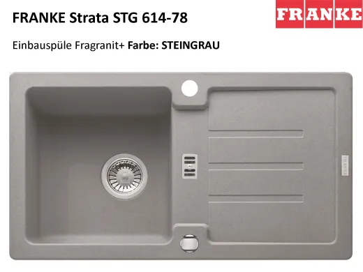 FRANKE Kchensple Strata STG 614-78 Fragranit+ Einbausple / Granitsple mit Siebkorb als Stopfen- oder Drehknopfventil