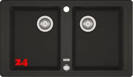 x FRANKE Kchensple Basis BFG 620-34-34 Fragranit+ Einbausple / Granitsple Doppelbecken mit Siebkorb als Drehknopfventil